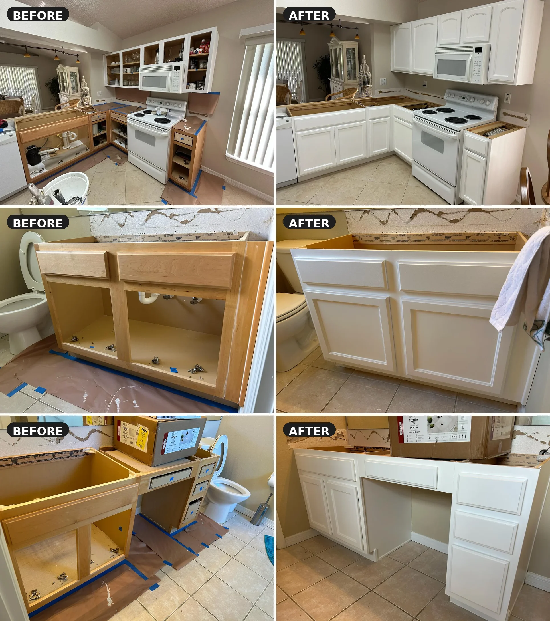 Cabinet painting before and after, Clermont FL